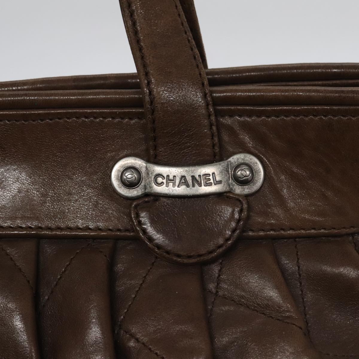 CHANEL Matelasse Hand Bag Leather Brown CC 102823