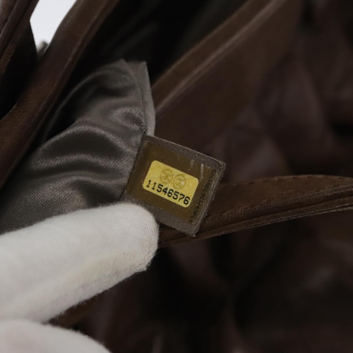 CHANEL Matelasse Hand Bag Leather Brown CC 102823