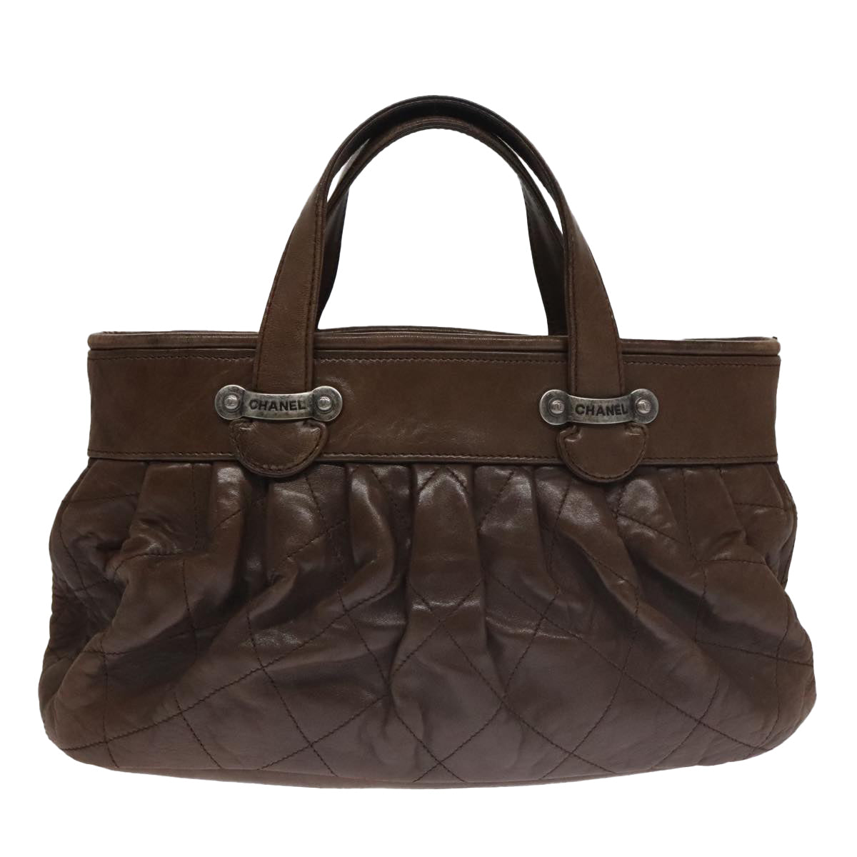 CHANEL Matelasse Hand Bag Leather Brown CC 102823