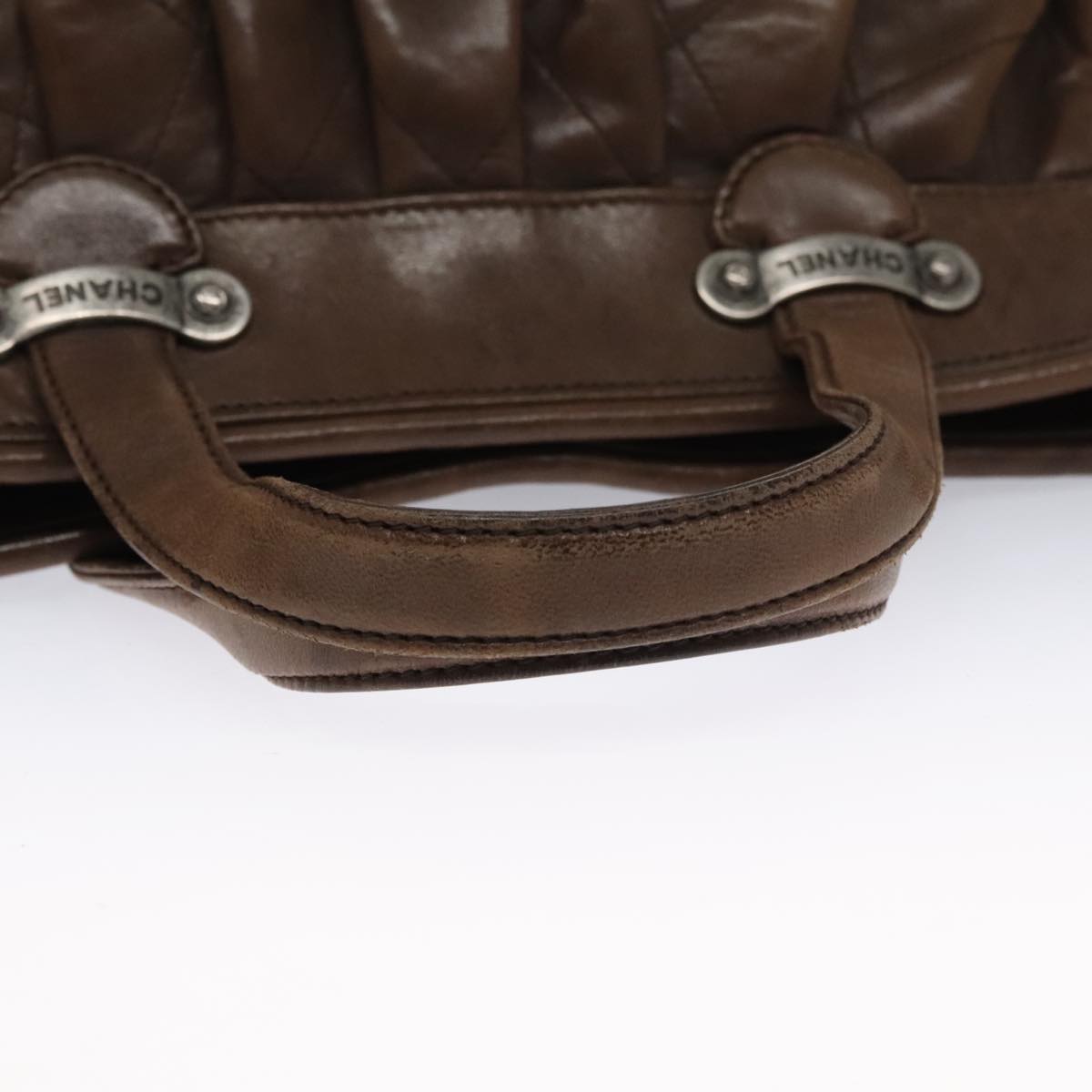 CHANEL Matelasse Hand Bag Leather Brown CC 102823