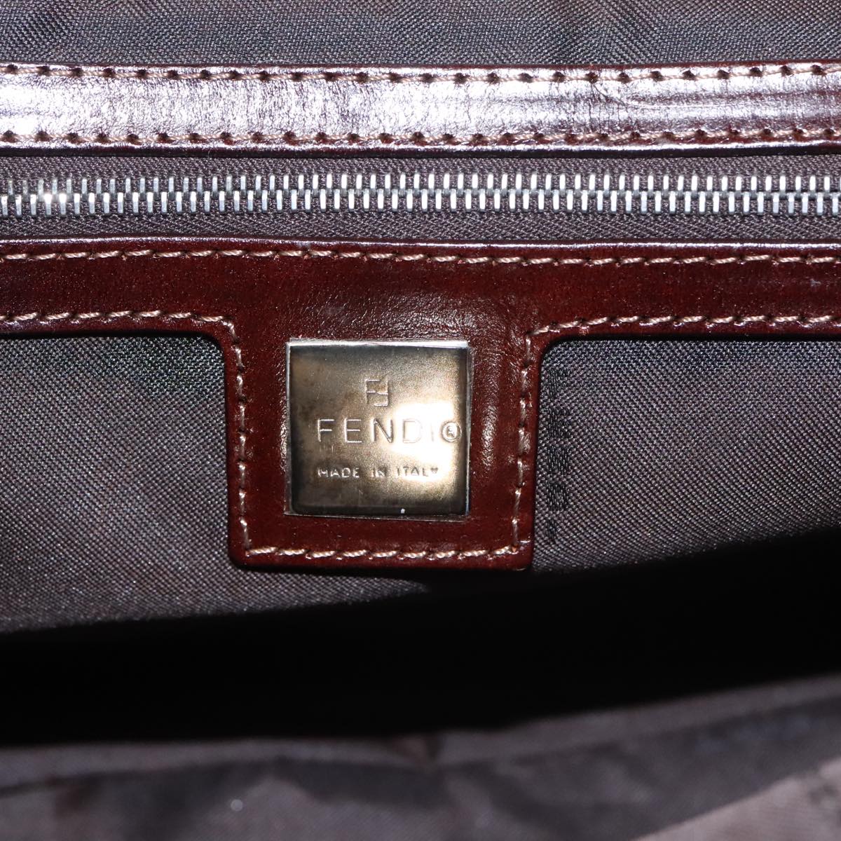 FENDI Hand Bag Corduroy Brown Silver 102866