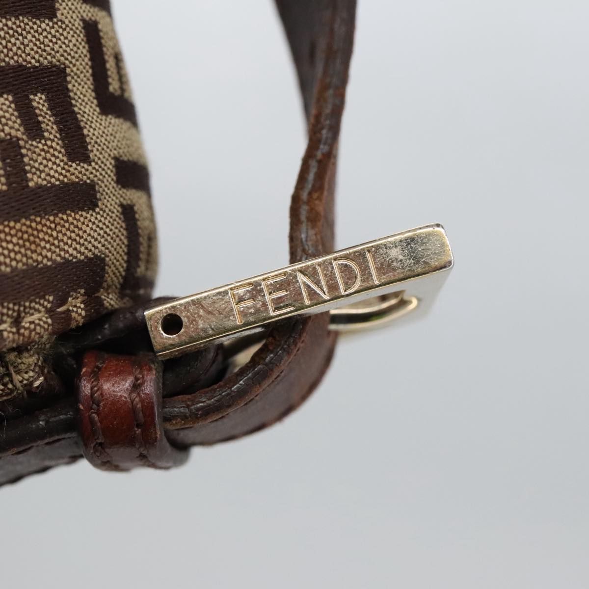 FENDI Zucchino Canvas Mamma Baguette Shoulder Bag Beige 103058