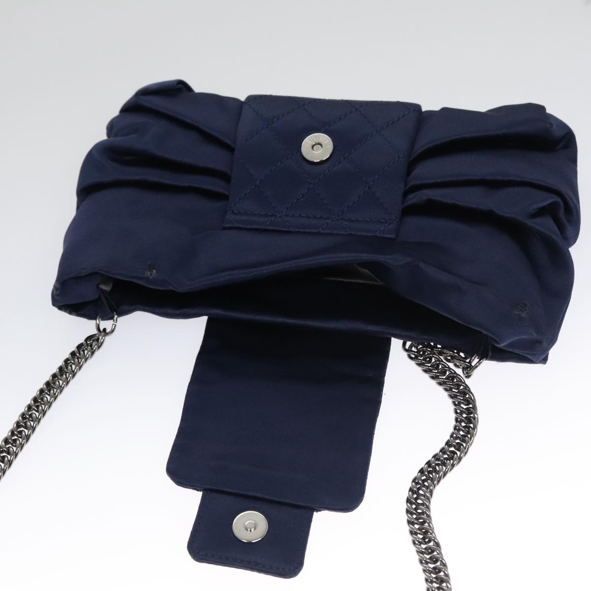 CHANEL Matelasse Chain Shoulder Bag Satin Navy CC 103082