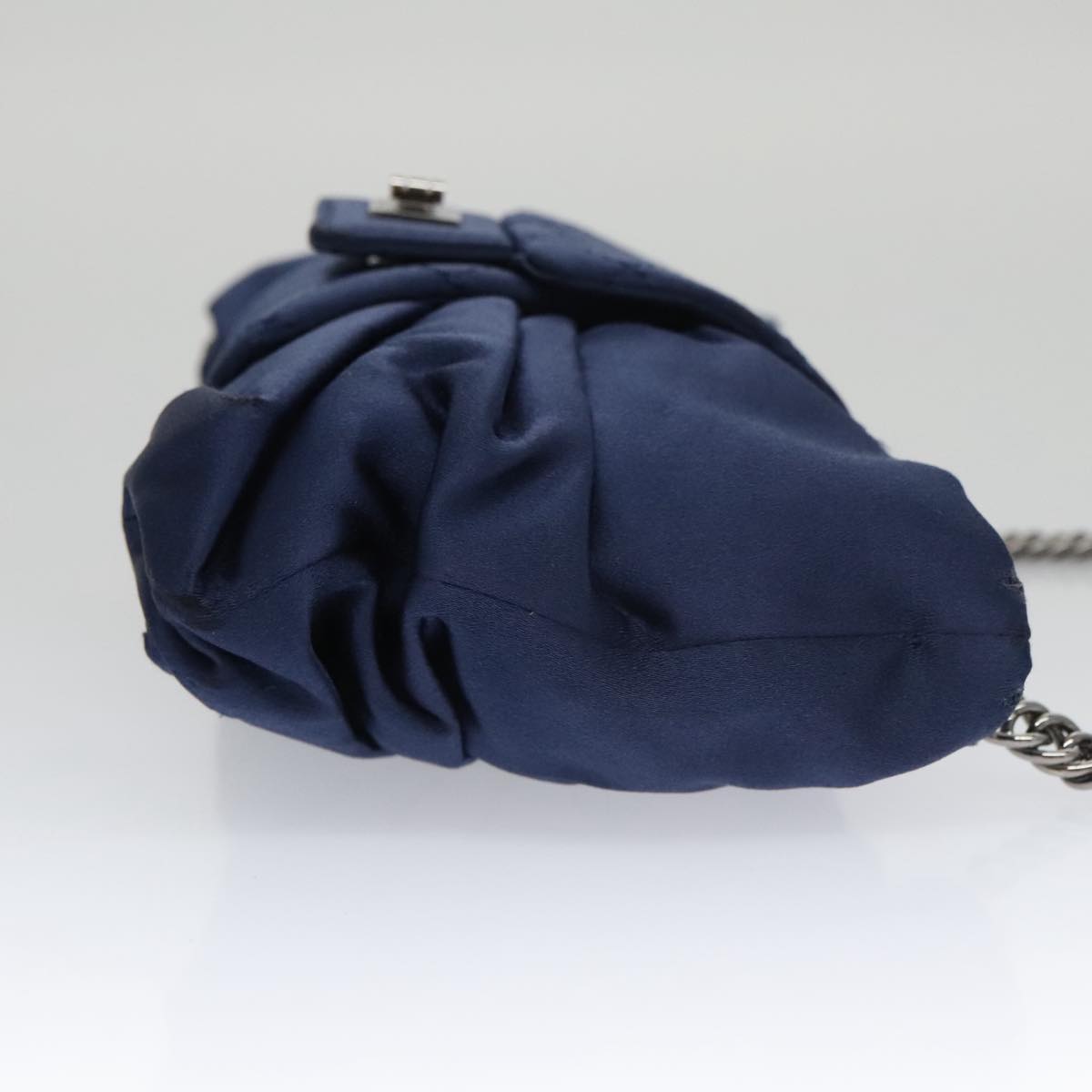 CHANEL Matelasse Chain Shoulder Bag Satin Navy CC 103082