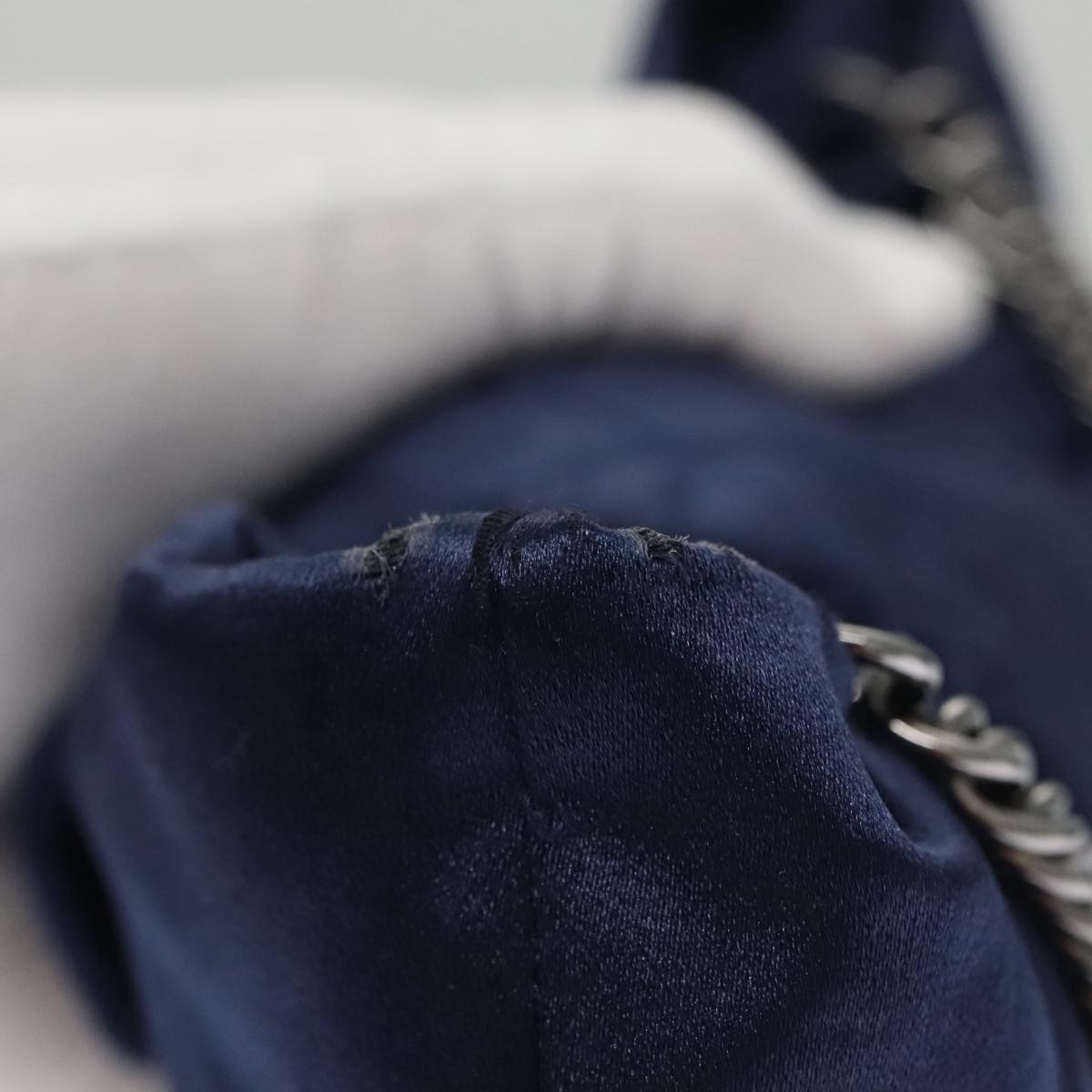 CHANEL Matelasse Chain Shoulder Bag Satin Navy CC 103082