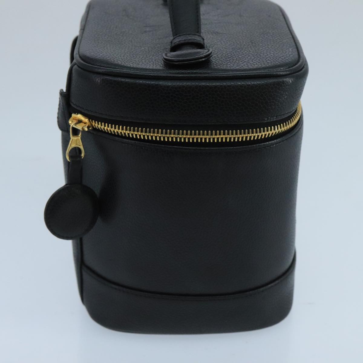 CHANEL Vanity Cosmetic Pouch Caviar Skin Black Gold CC 103221