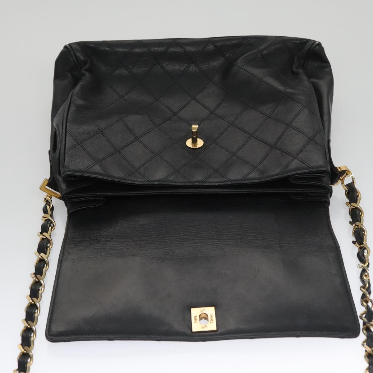 CHANEL Bicolore Chain Matelasse Shoulder Bag Lamb Skin Black Gold CC 103228