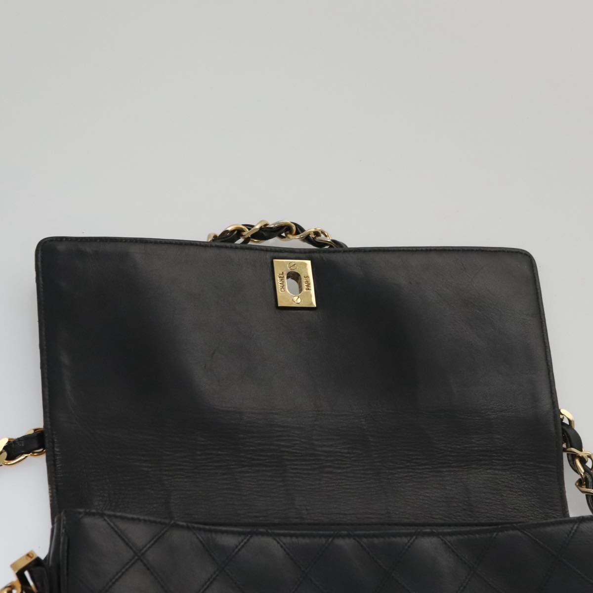CHANEL Bicolore Chain Matelasse Shoulder Bag Lamb Skin Black Gold CC 103228