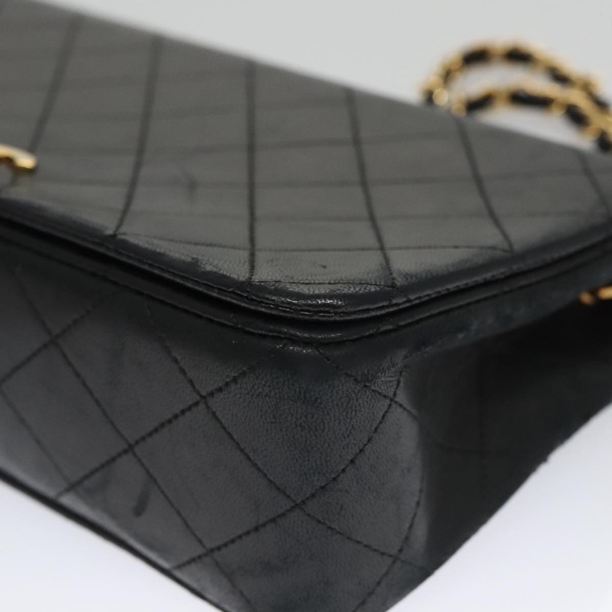 CHANEL Matelasse Chain Shoulder Bag Lamb Skin Black Gold CC 103232