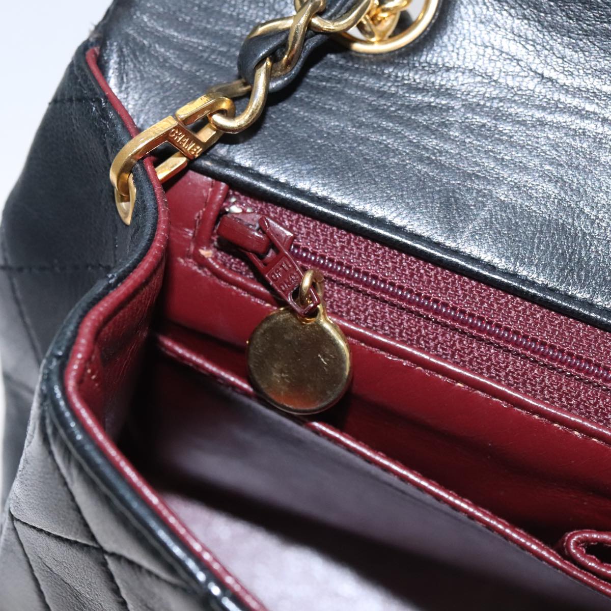 CHANEL Matelasse Chain Shoulder Bag Lamb Skin Black Gold CC 103232