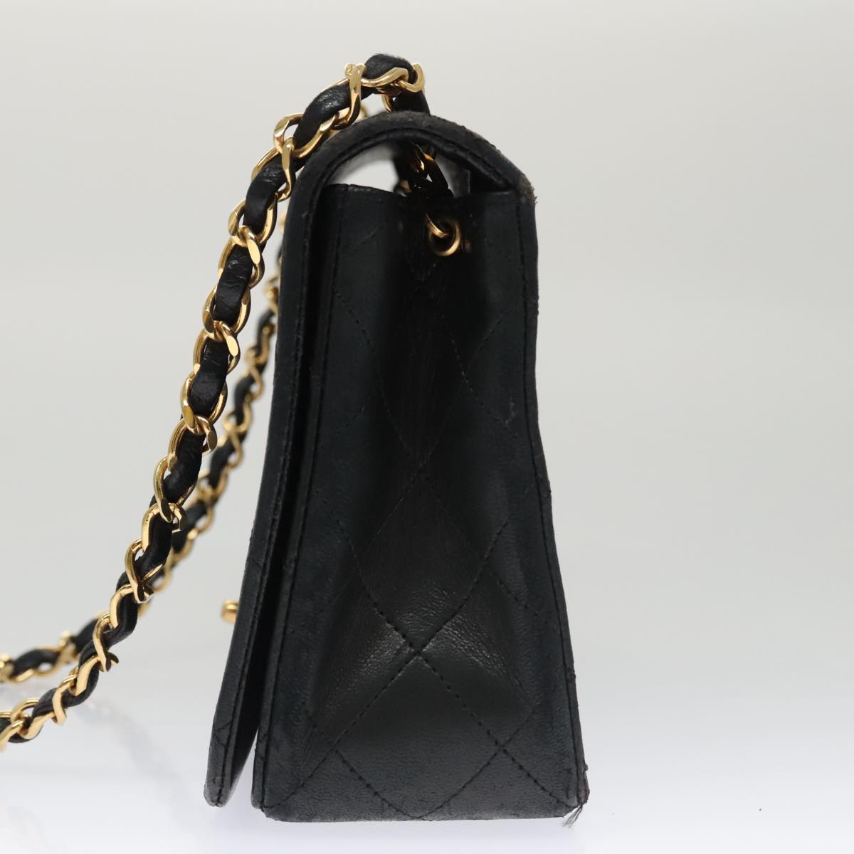CHANEL Matelasse Chain Shoulder Bag Lamb Skin Black Gold CC 103232