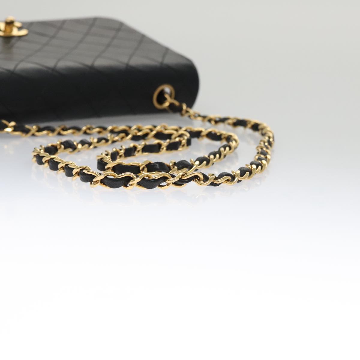 CHANEL Matelasse Chain Shoulder Bag Lamb Skin Black Gold CC 103232