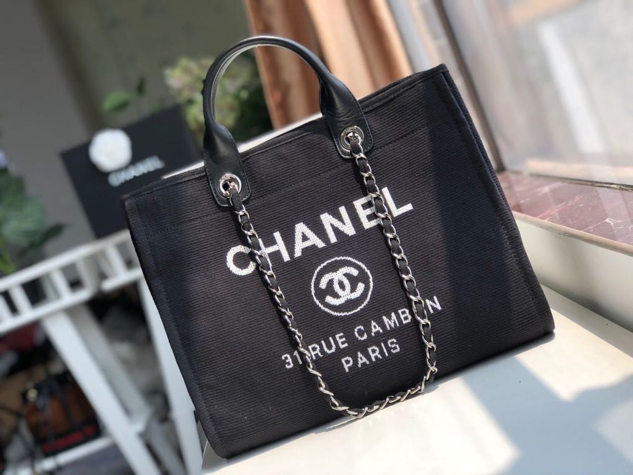 CHL Deauville Tote Canvas Bag Black For Women Handbags, Shoulder Bags 15in/38cm A66941