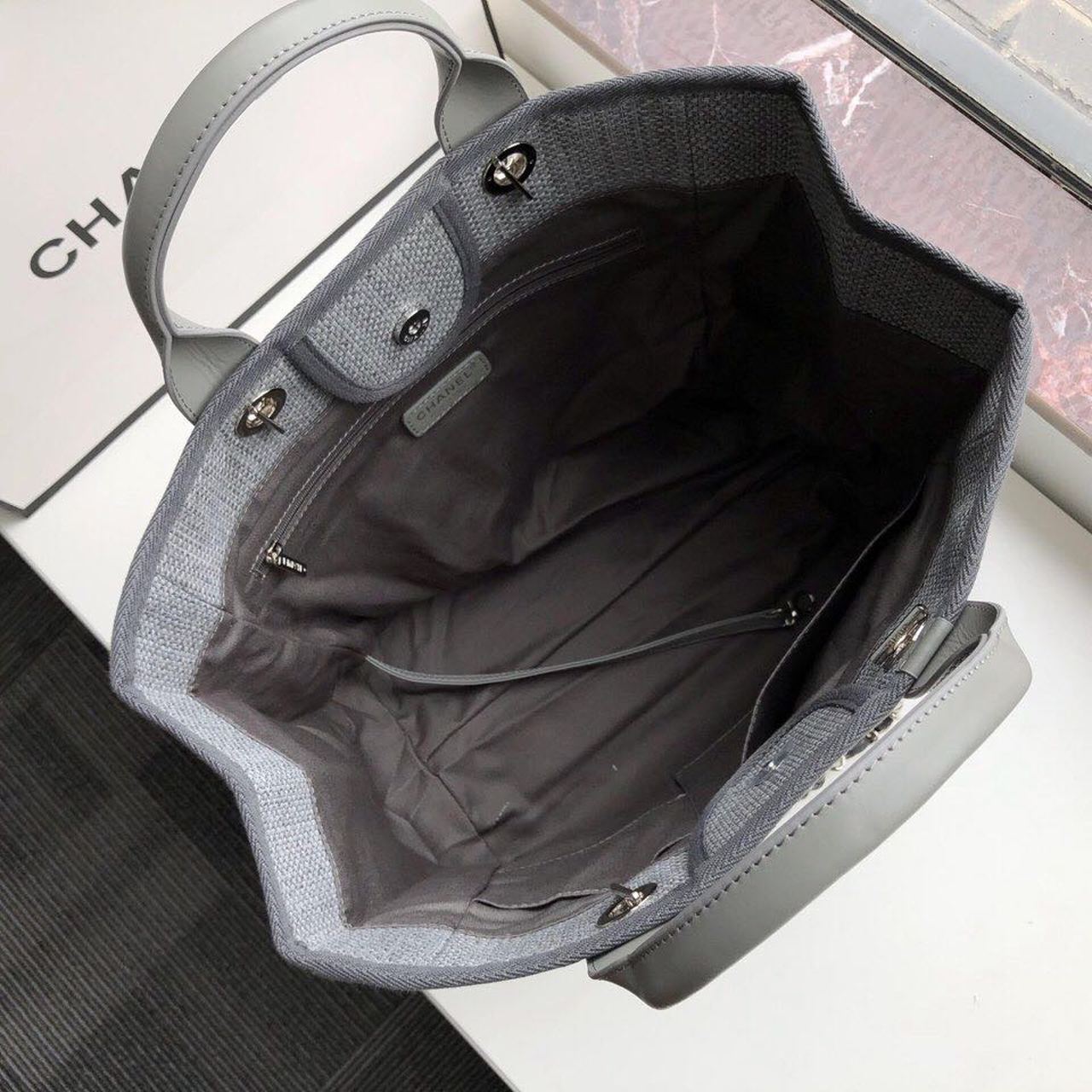 CHLSmall Shopping Bag Silver Hardware Grey For Women Handbags, Shoulder Bags 15.2in/39cm AS3257
