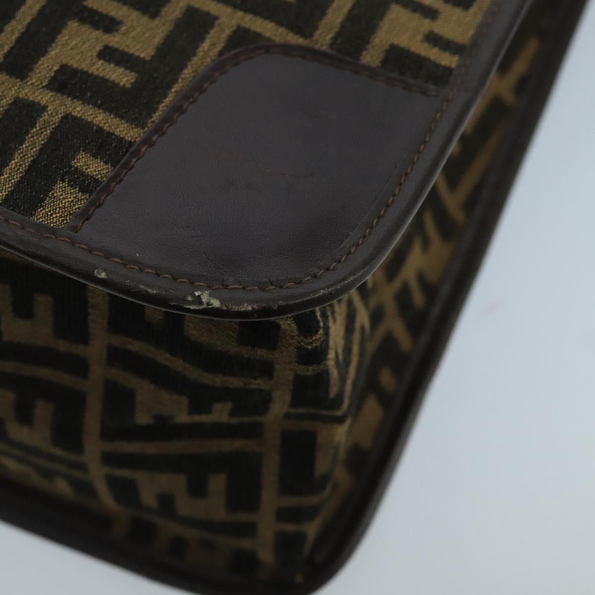 FENDI Zucca Canvas Hand Bag Brown Black gold 103452
