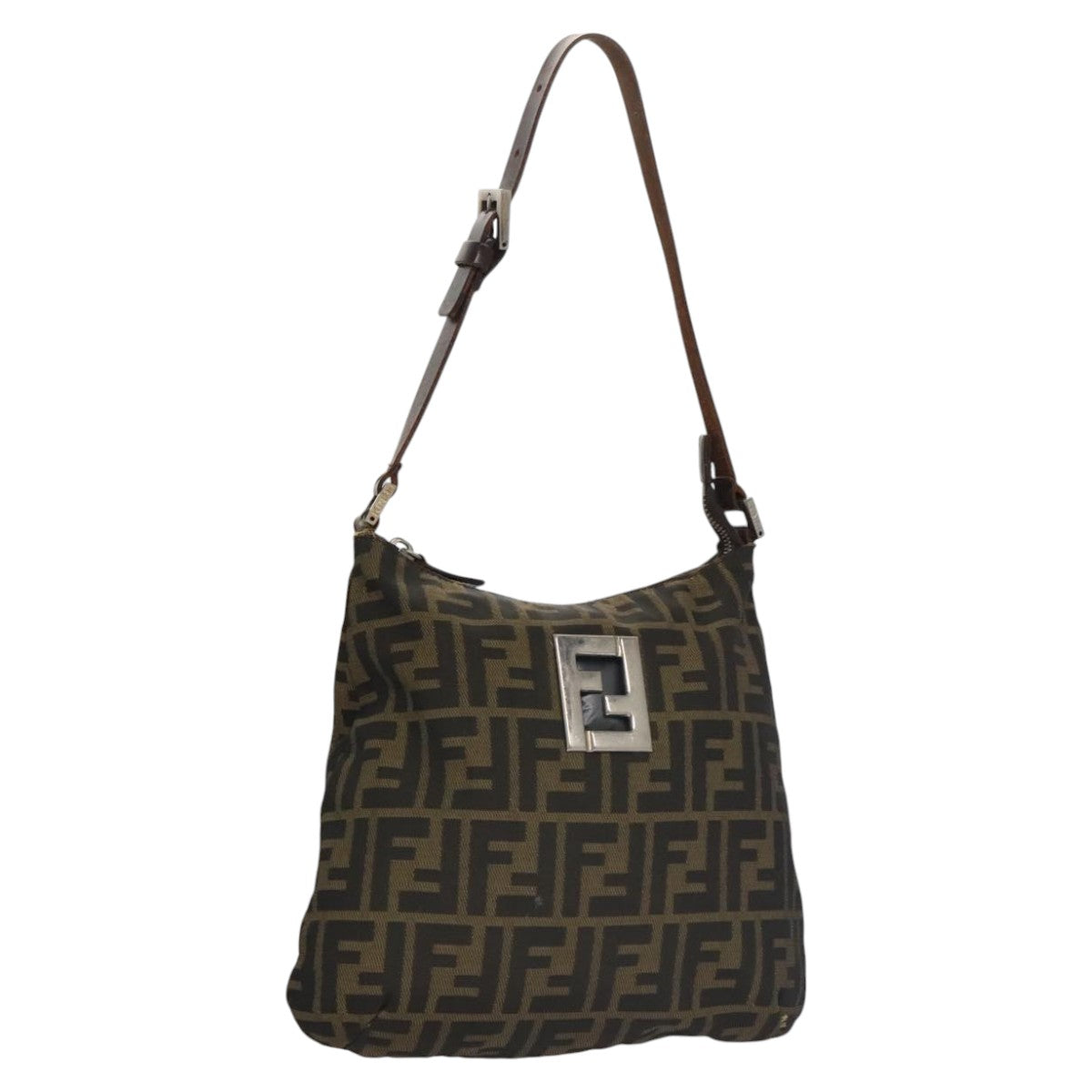 FENDI Zucca Canvas Shoulder Bag Brown Black 103542