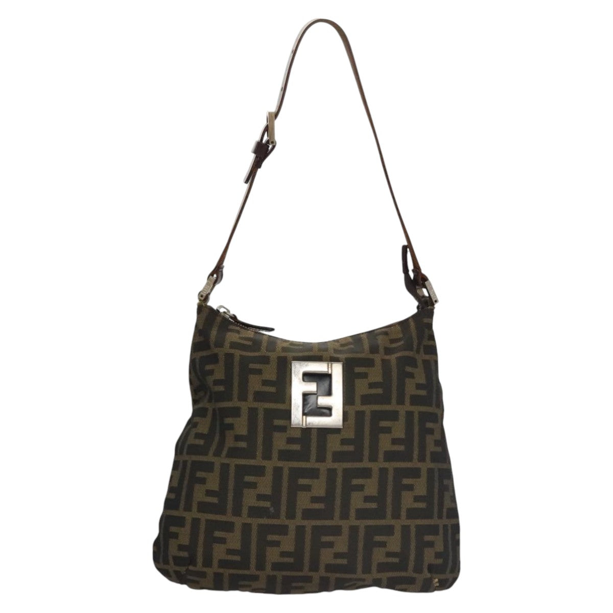 FENDI Zucca Canvas Shoulder Bag Brown Black 103542