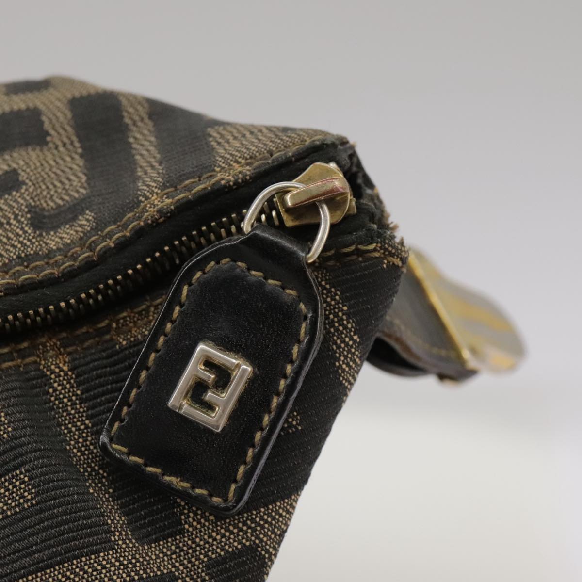 FENDI Zucca Canvas Vanity Pouch Brown Black Gold 104142