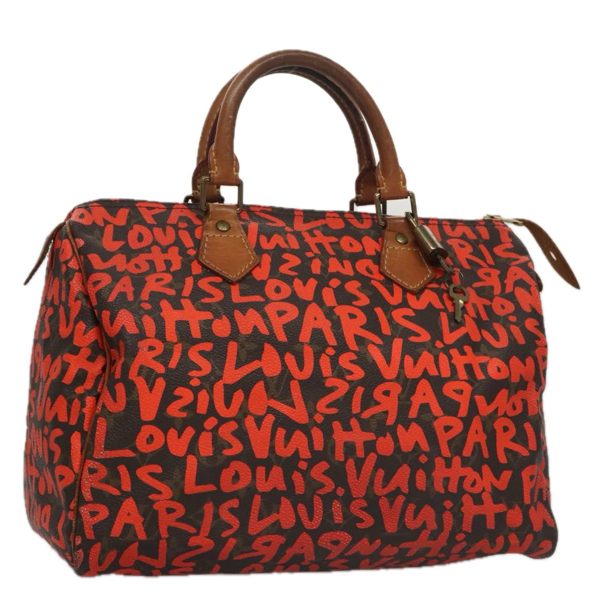 LOUIS VUITTON Monogram Graffiti Speedy 30 Hand Bag Orange M93705 LV 104188A