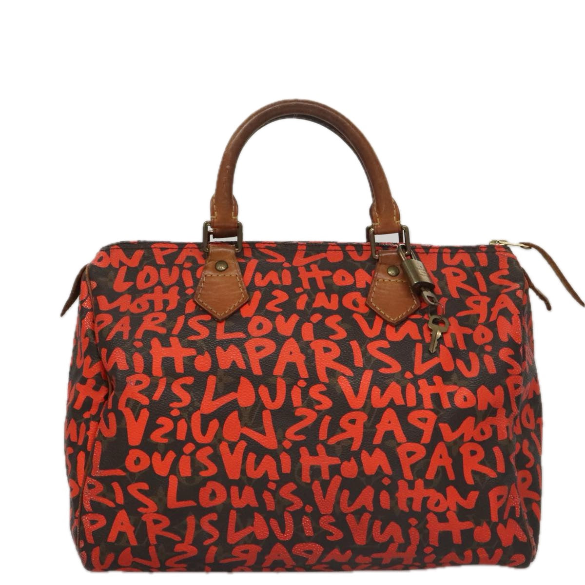 LOUIS VUITTON Monogram Graffiti Speedy 30 Hand Bag Orange M93705 LV 104188A