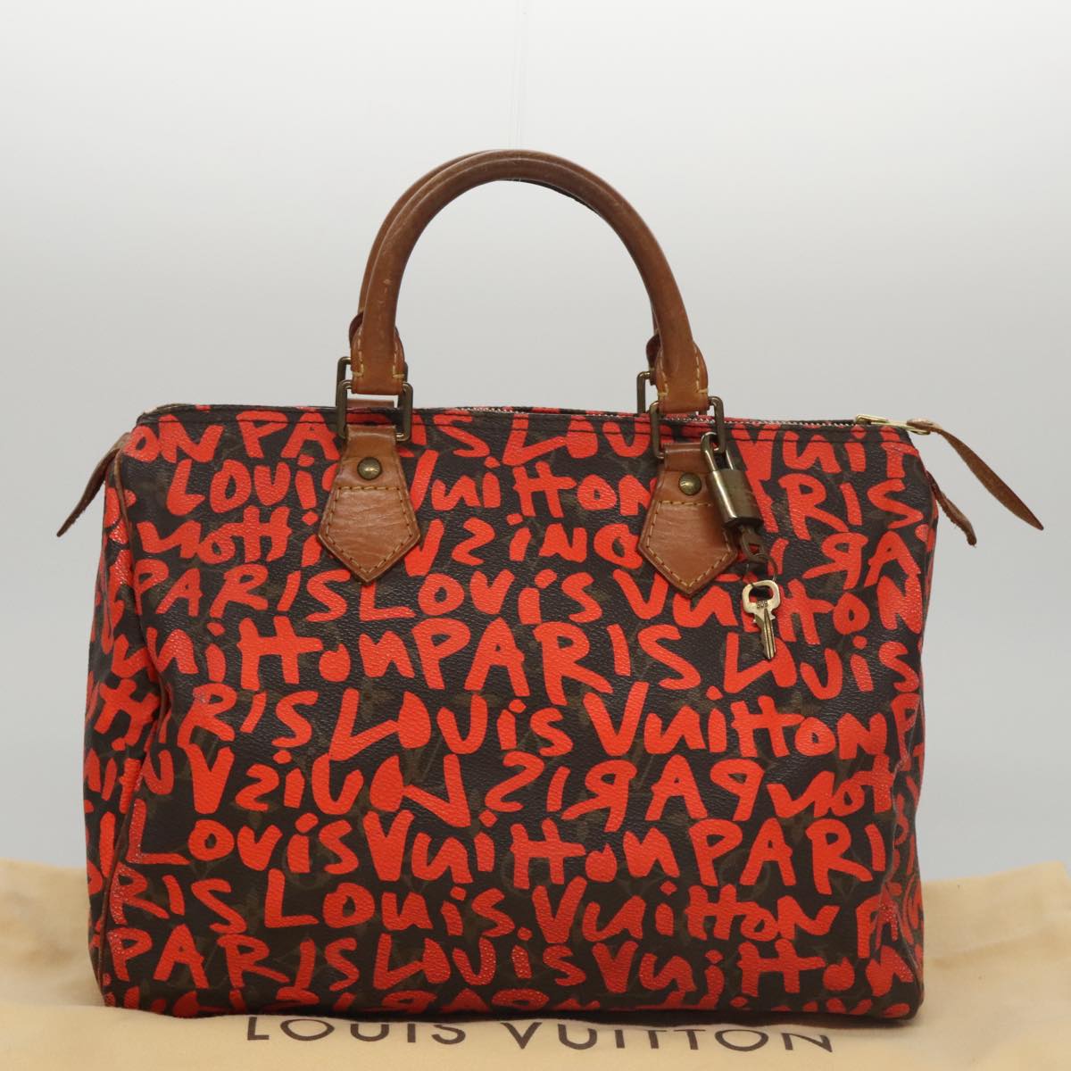 LOUIS VUITTON Monogram Graffiti Speedy 30 Hand Bag Orange M93705 LV 104188A