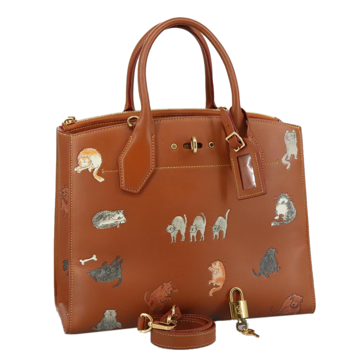 LOUIS VUITTON Catgram City Steamer MM Bag Leather 2way Brown M52969 104191S