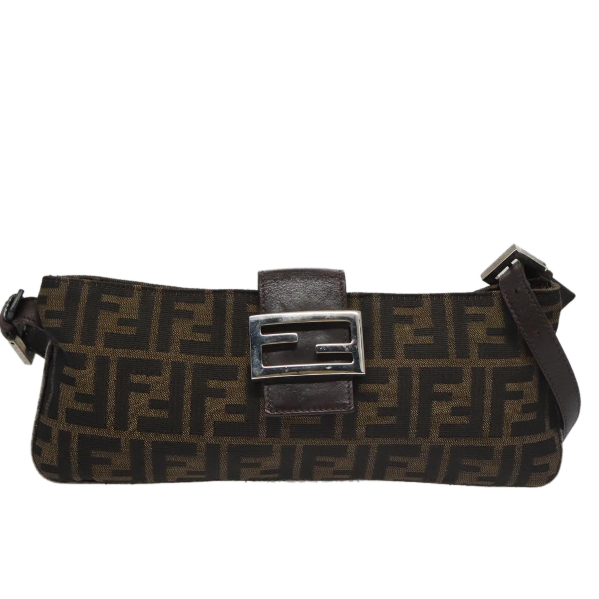 FENDI Zucca Canvas Shoulder Bag Brown Black 104253