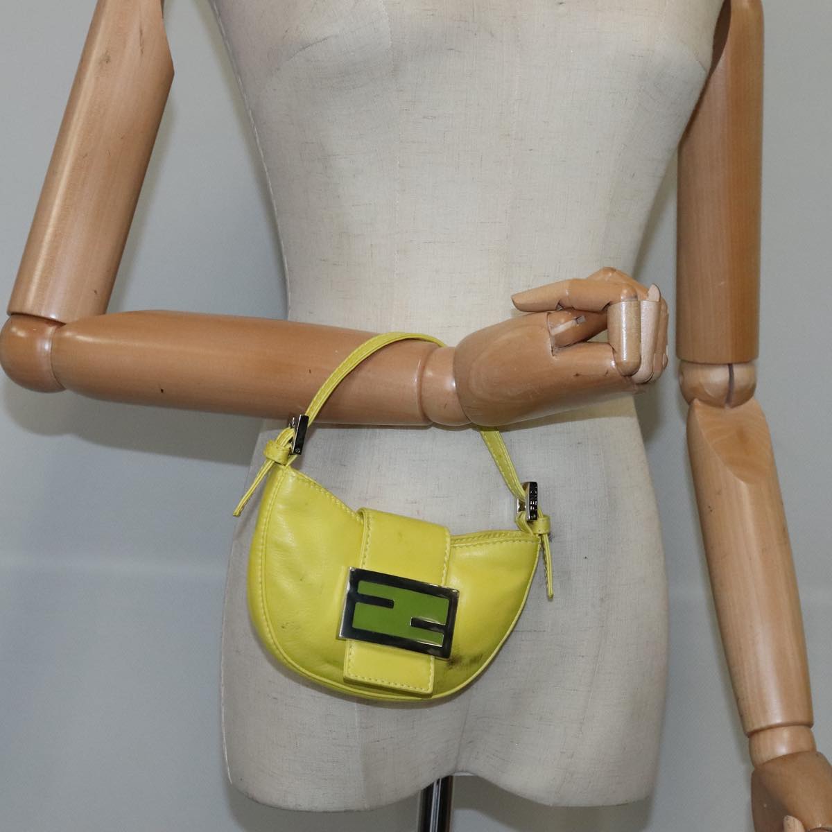 FENDI Mini Croissant Hand Bag Leather Yellow 104272
