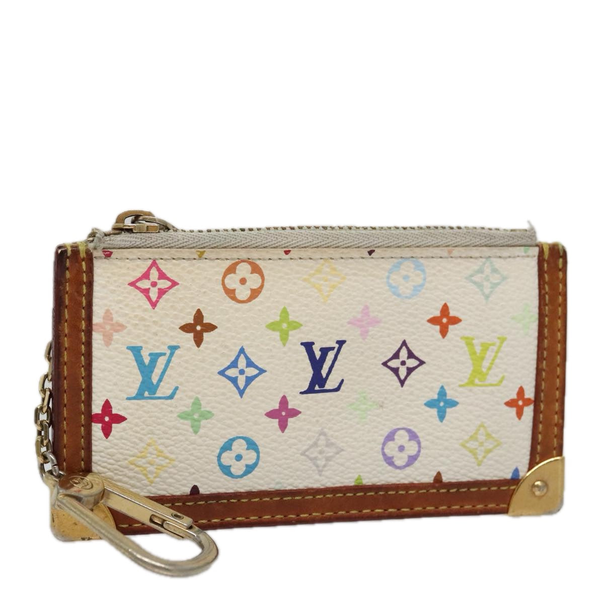 LOUIS VUITTON Multicolor Pochette Cles Coin Purse White M92655 LV 104299