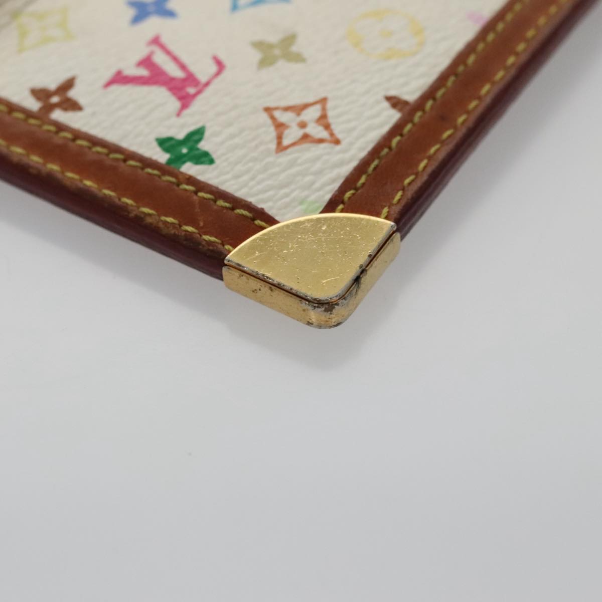 LOUIS VUITTON Multicolor Pochette Cles Coin Purse White M92655 LV 104299