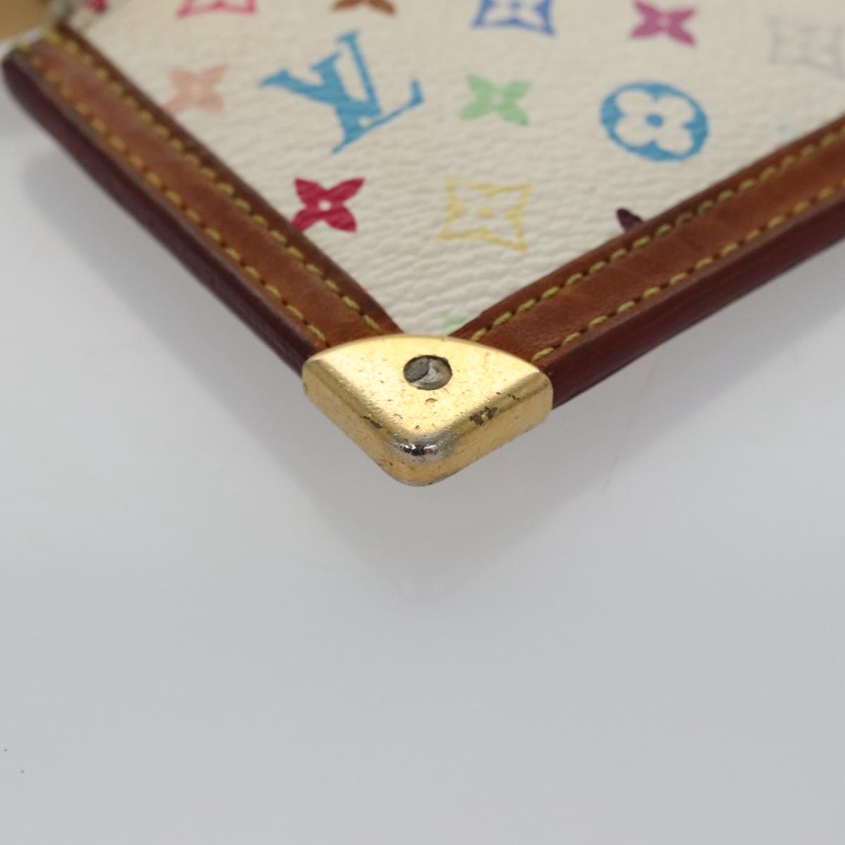 LOUIS VUITTON Multicolor Pochette Cles Coin Purse White M92655 LV 104299