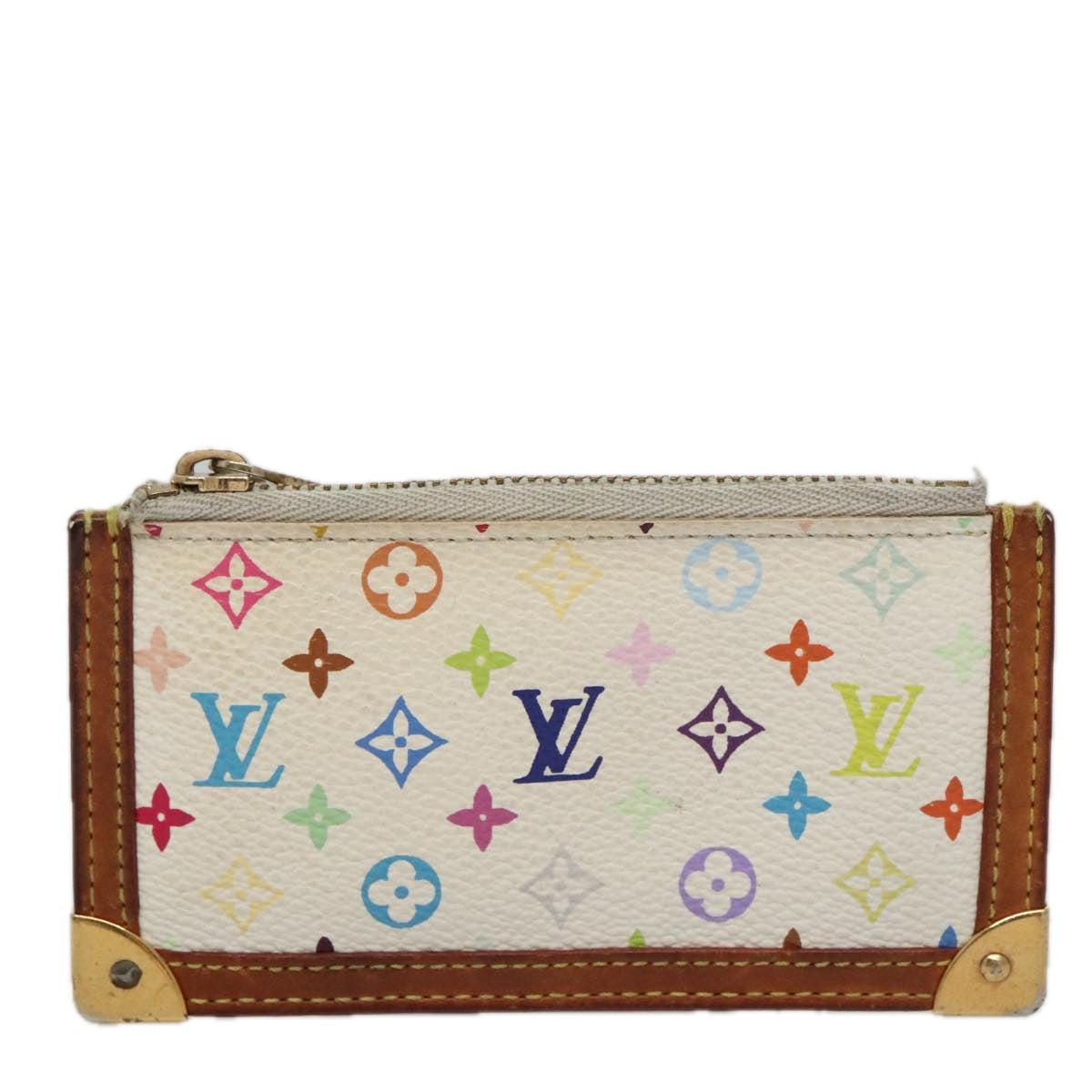 LOUIS VUITTON Multicolor Pochette Cles Coin Purse White M92655 LV 104299