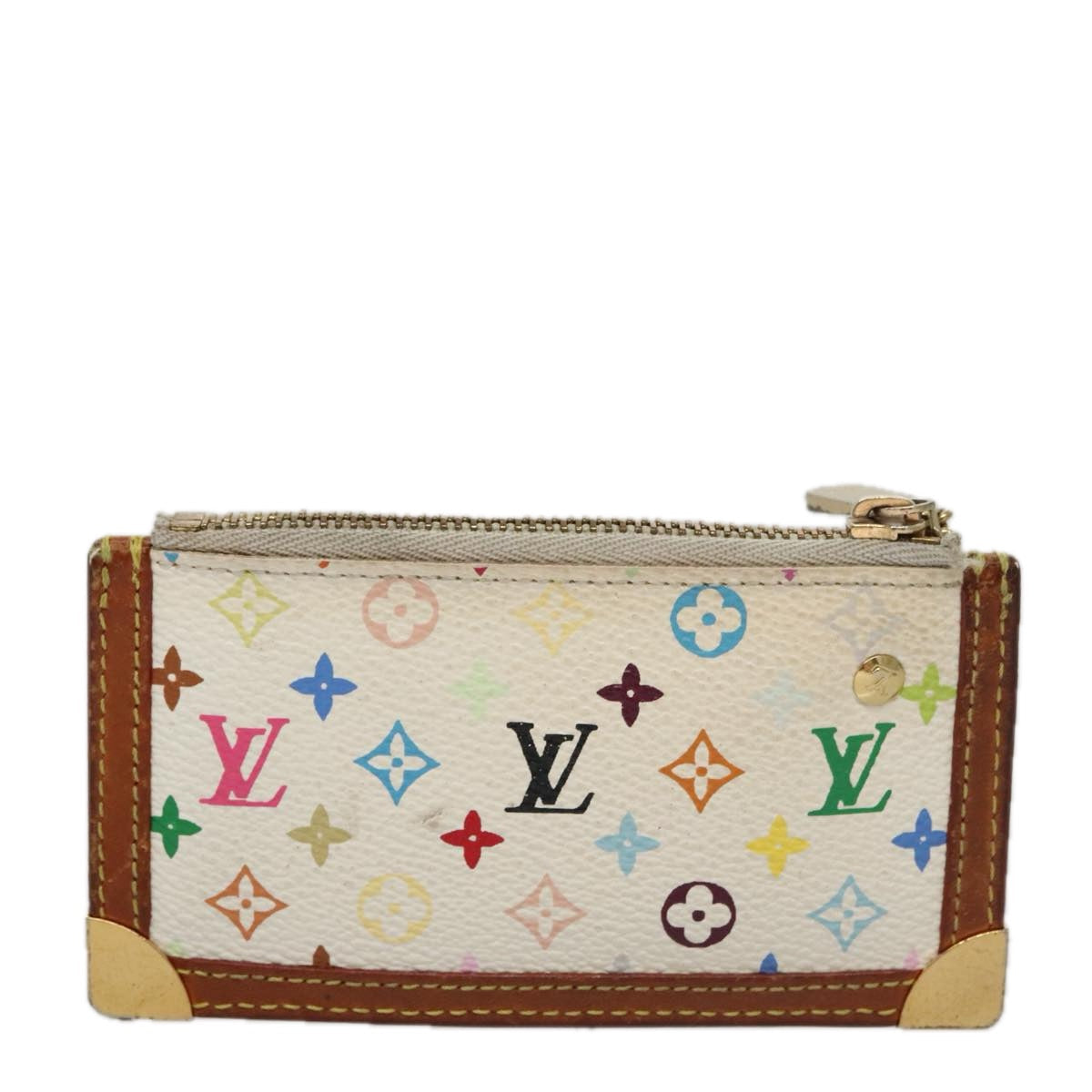 LOUIS VUITTON Multicolor Pochette Cles Coin Purse White M92655 LV 104299
