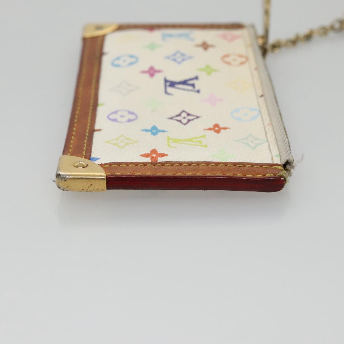 LOUIS VUITTON Multicolor Pochette Cles Coin Purse White M92655 LV 104299