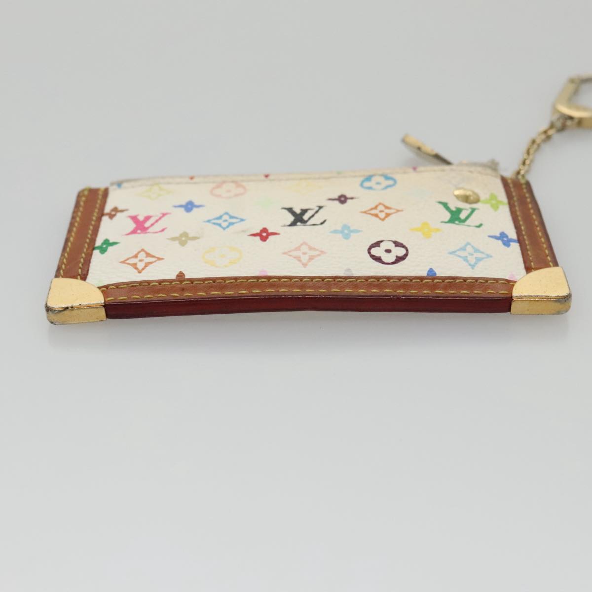 LOUIS VUITTON Multicolor Pochette Cles Coin Purse White M92655 LV 104299