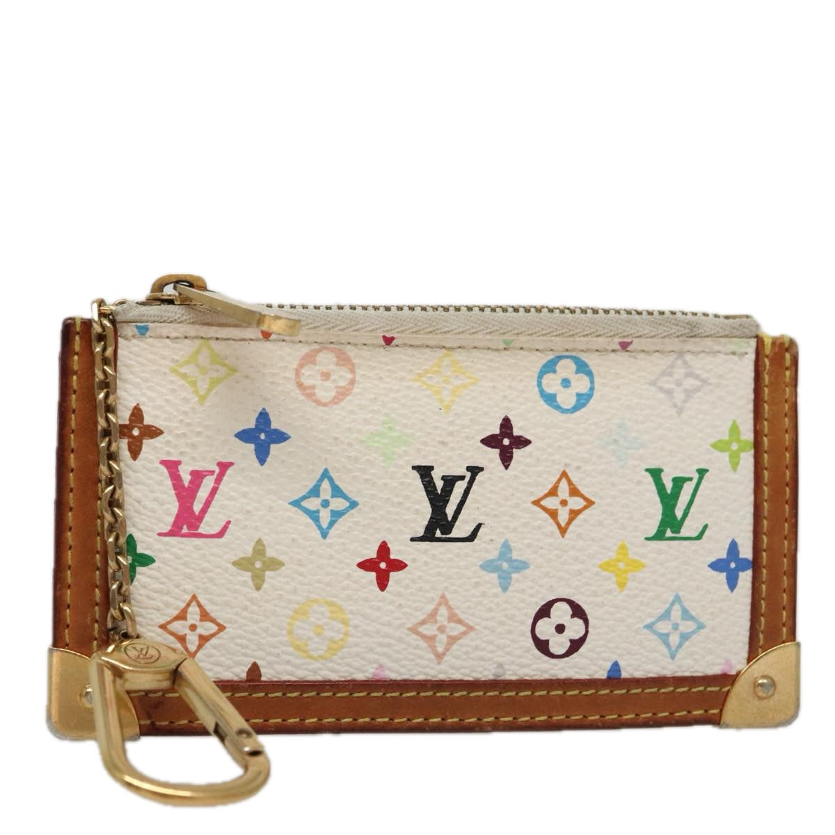 LOUIS VUITTON Multicolor Pochette Cles Coin Purse White M92655 LV 104316