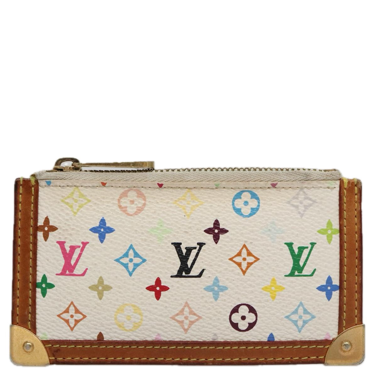LOUIS VUITTON Multicolor Pochette Cles Coin Purse White M92655 LV 104316