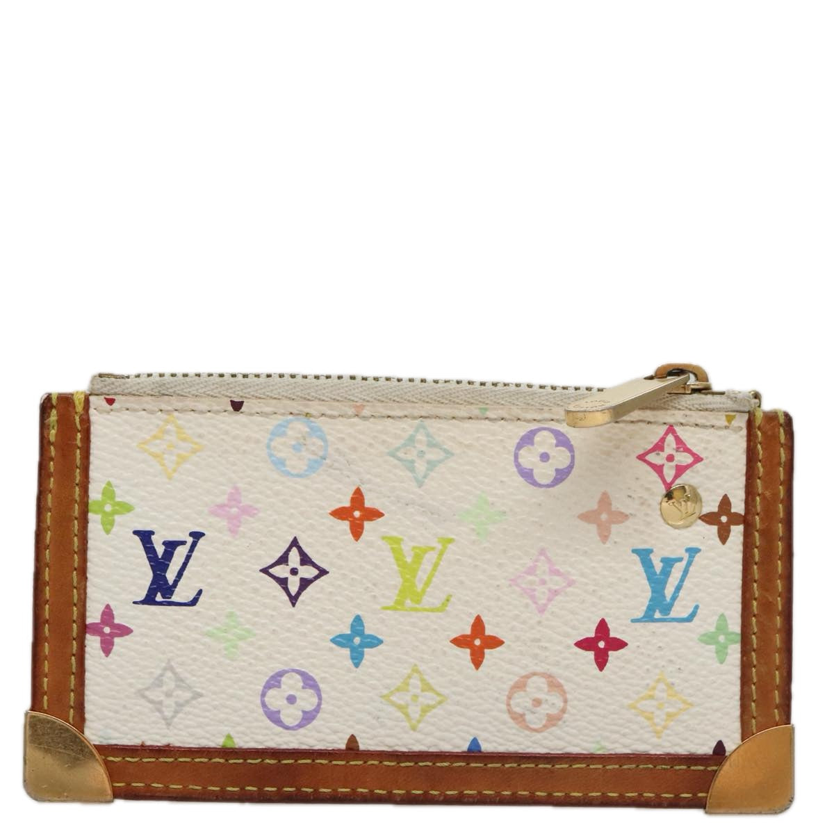 LOUIS VUITTON Multicolor Pochette Cles Coin Purse White M92655 LV 104316