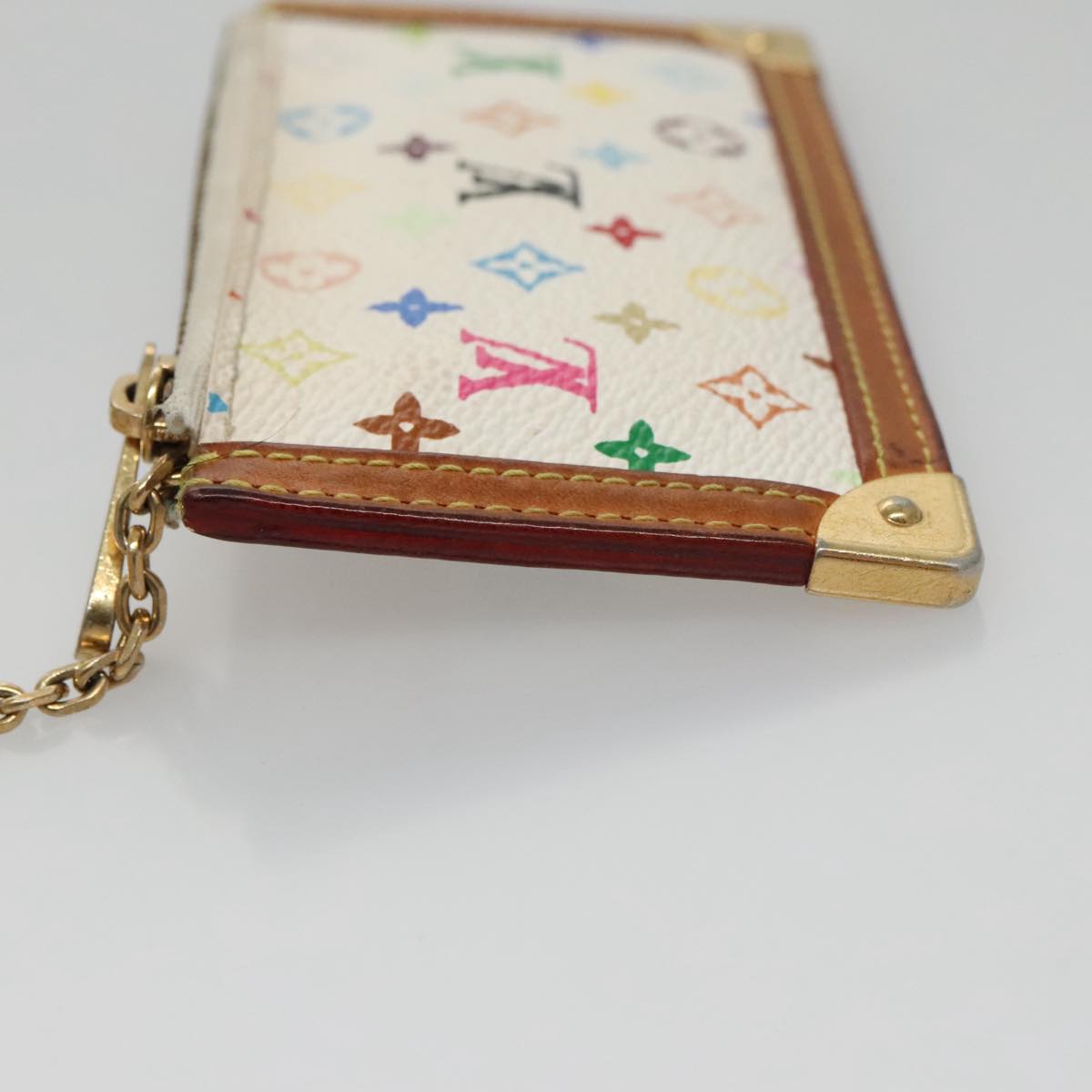 LOUIS VUITTON Multicolor Pochette Cles Coin Purse White M92655 LV 104316