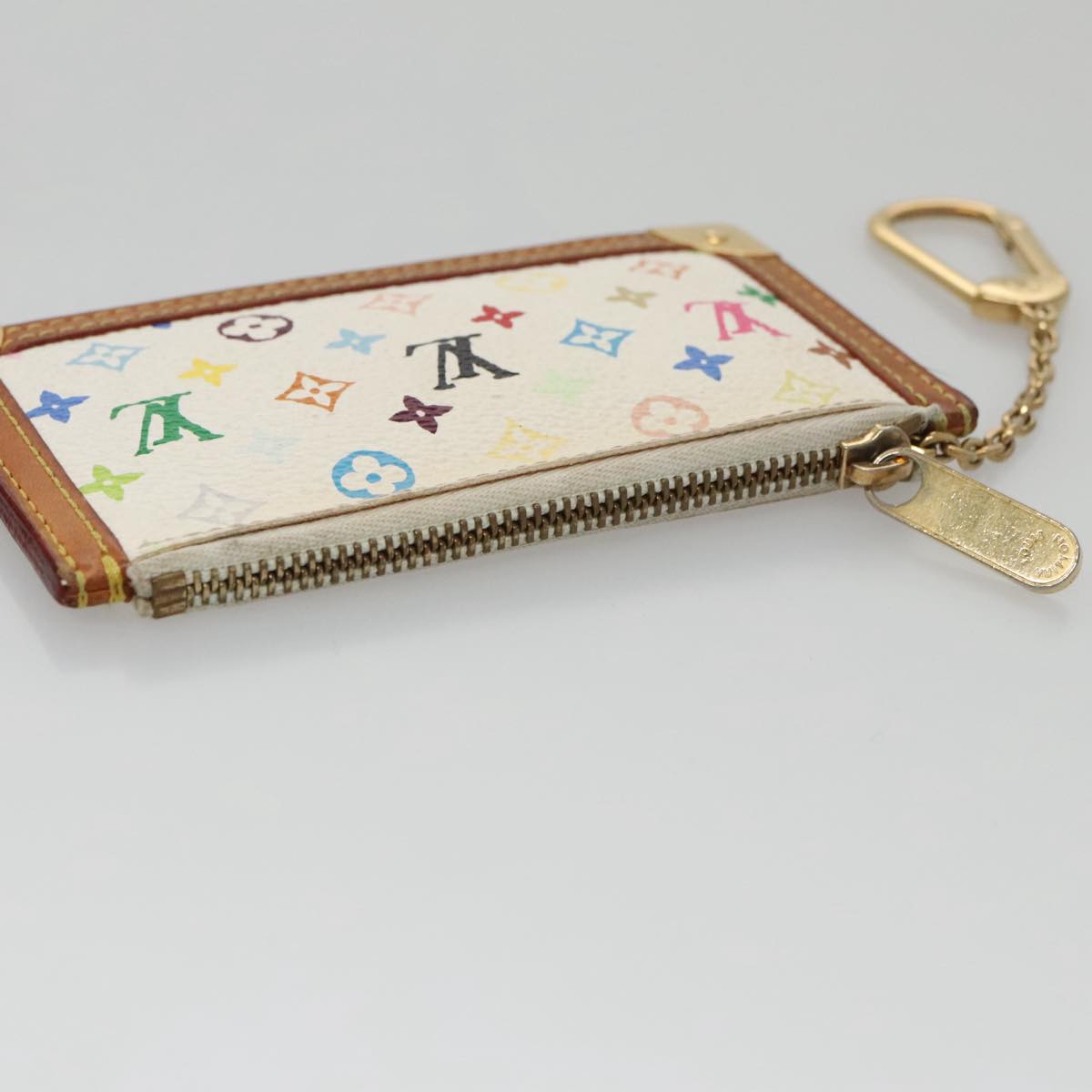 LOUIS VUITTON Multicolor Pochette Cles Coin Purse White M92655 LV 104316