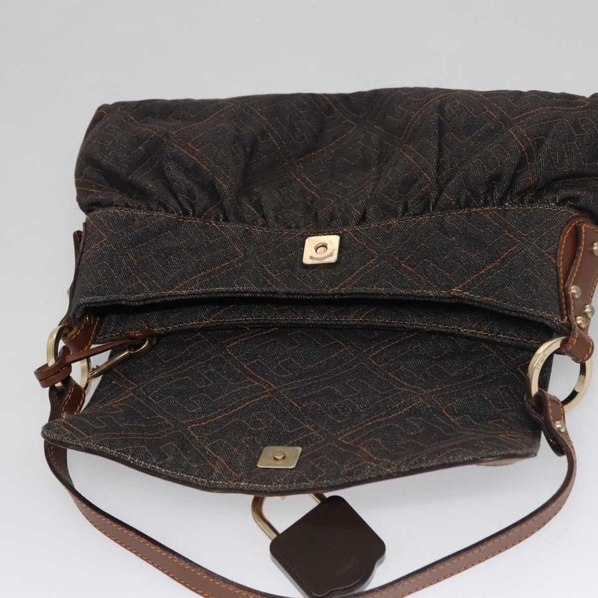 FENDI Zucca Canvas Shoulder Bag Denim Black 104385