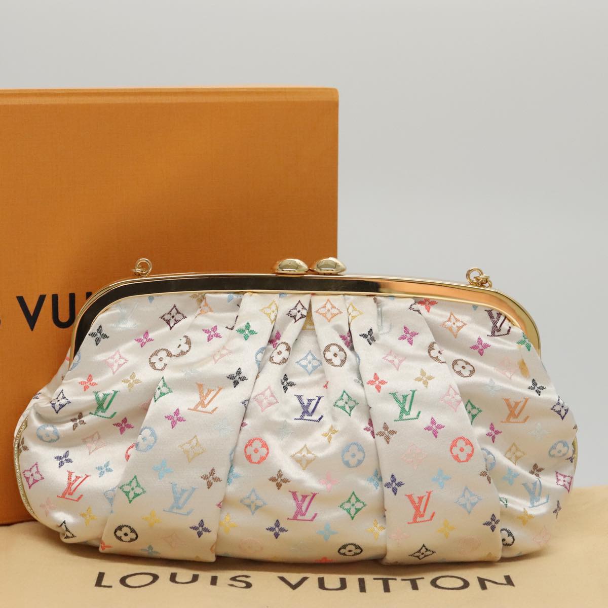 LOUIS VUITTON Multicolor Satin Omoniere Pouch White M92060 LV 104388S
