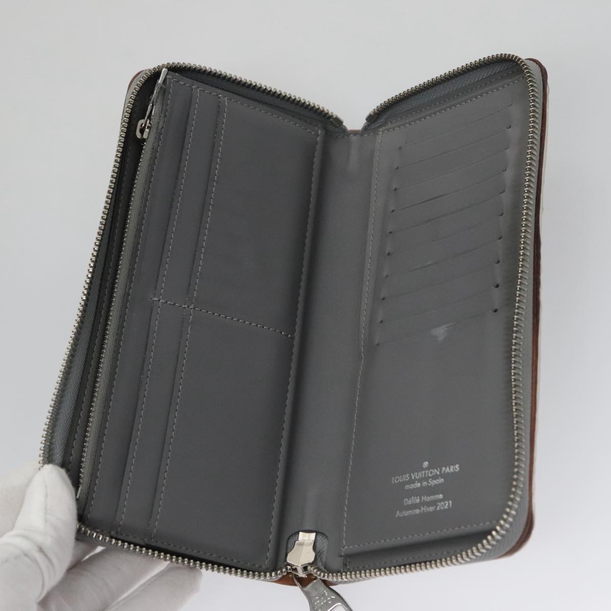 LOUIS VUITTON Monogram Miroir Zippy Wallet Vertical Wallet Silver LV 104402
