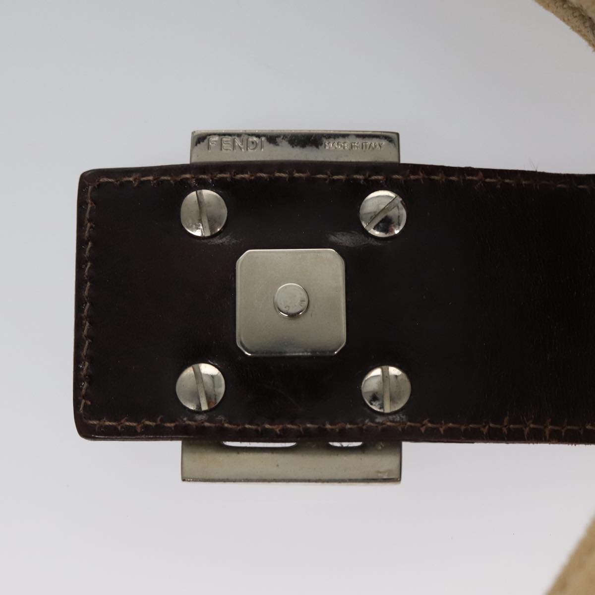 FENDI Zucca Canvas Mamma Baguette Shoulder Bag Beige Silver 104446