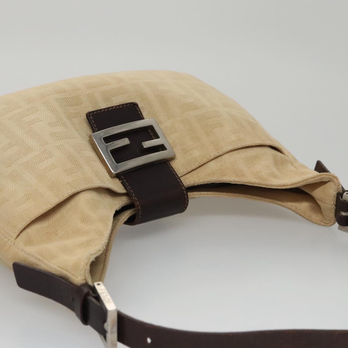 FENDI Zucca Canvas Mamma Baguette Shoulder Bag Beige Silver 104446