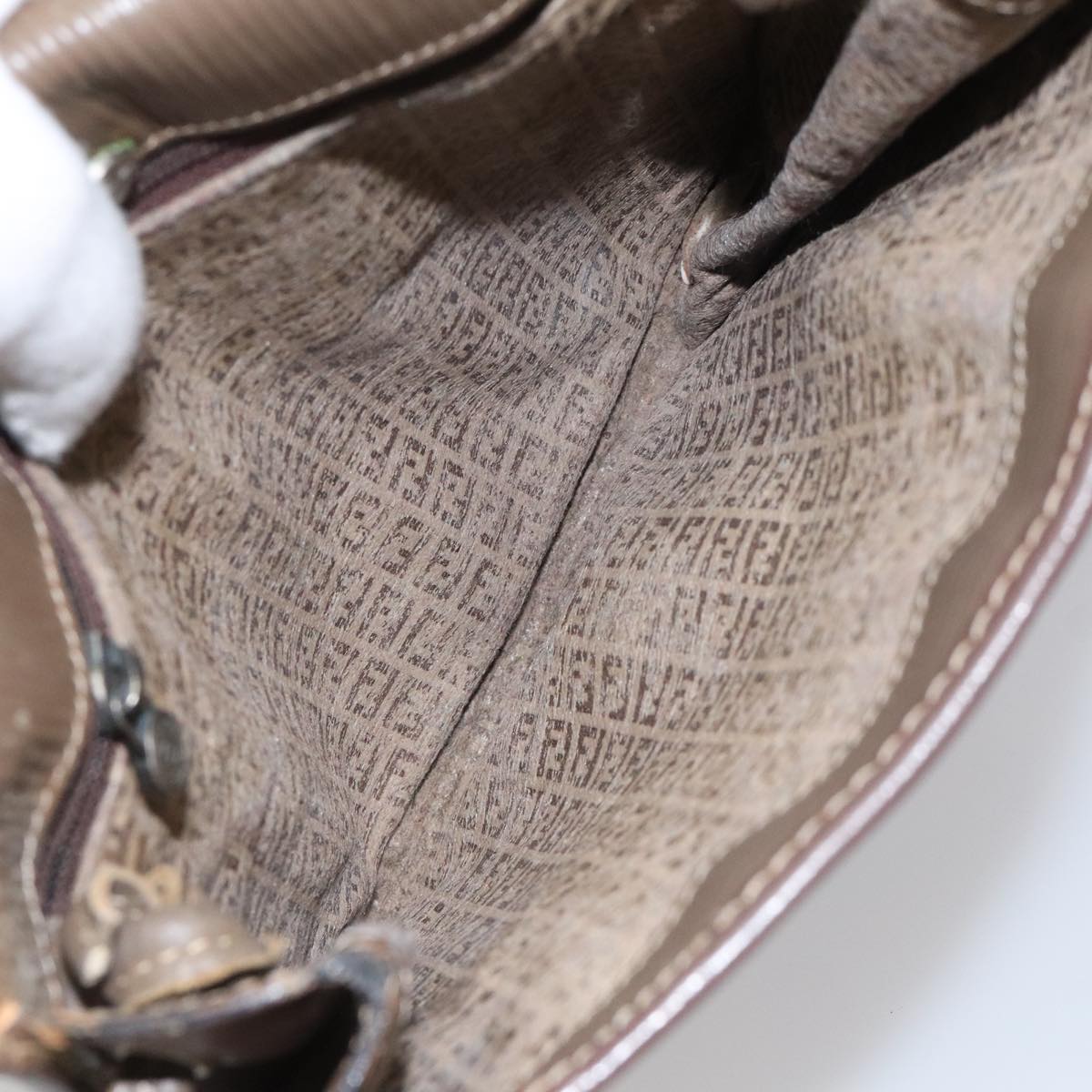 FENDI Zucchino Canvas Shoulder Bag Beige 104456