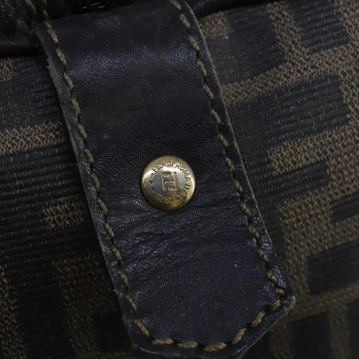 FENDI Zucca Canvas Boston Bag Brown Black 104558