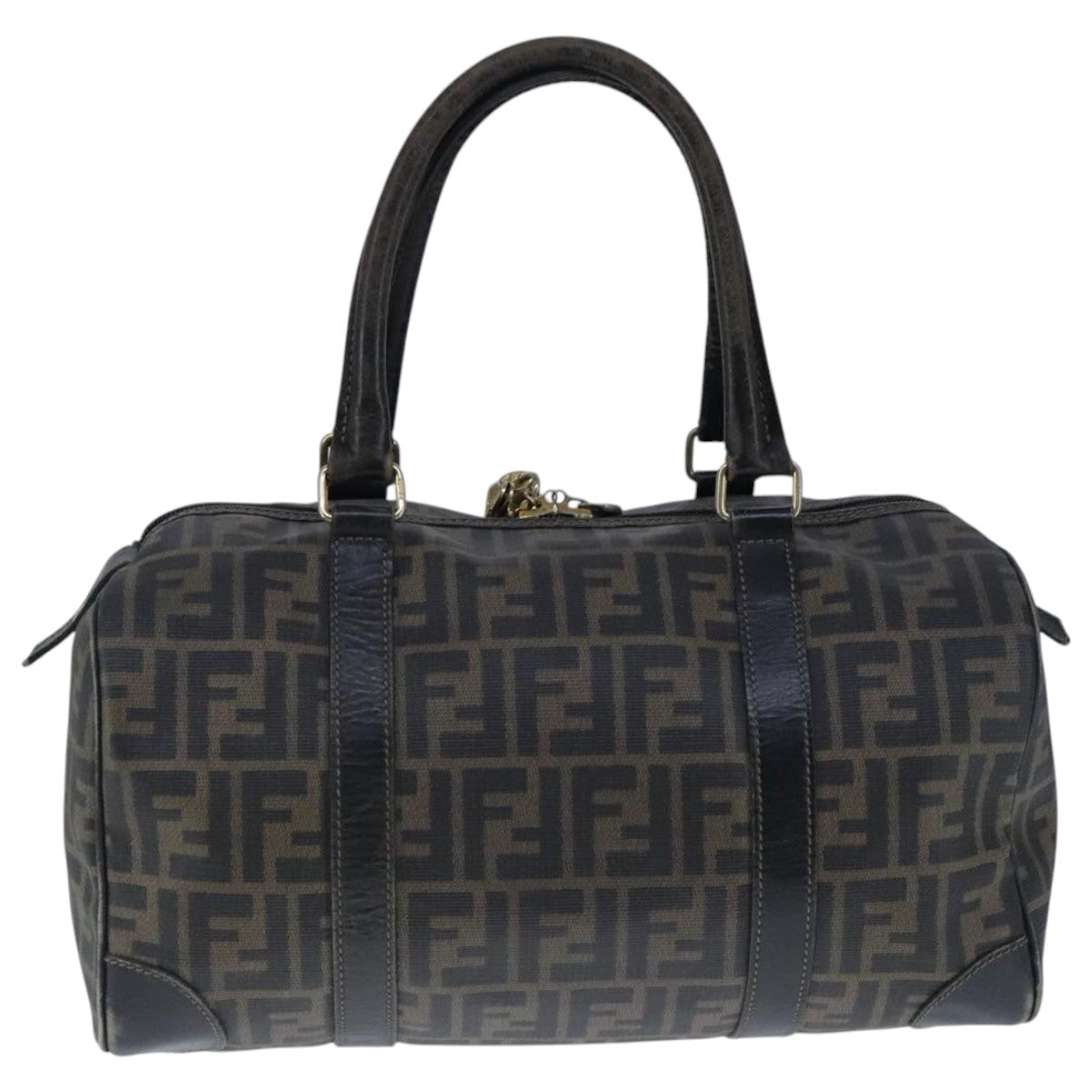 FENDI Zucca Canvas Boston Bag Brown Black 104558