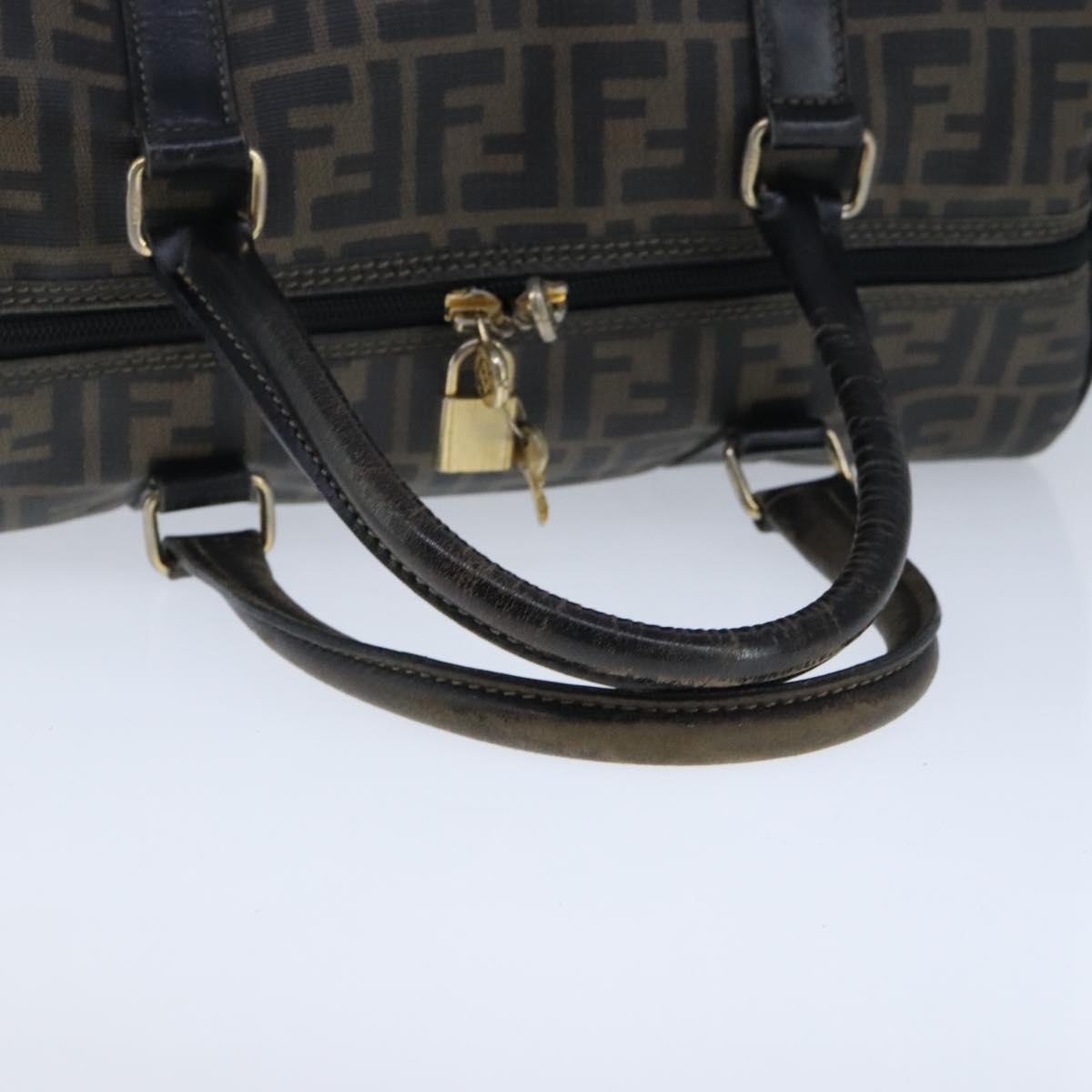 FENDI Zucca Canvas Boston Bag Brown Black 104558