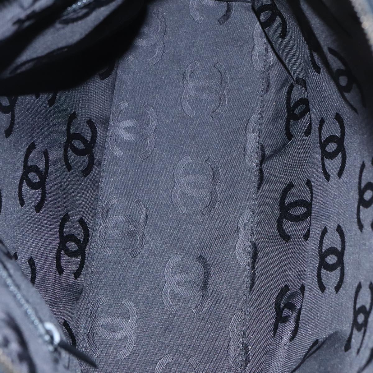 CHANEL Choco Bar Chain Hand Bag Cotton Black CC 104579
